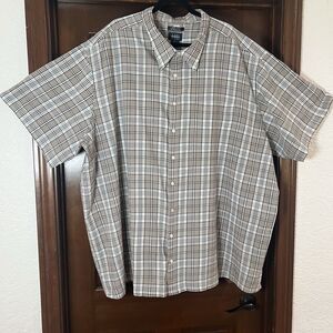 Harbor Bay Men's Short Sleeve Collared Shirt Brown Plaid Seersucker 5XL